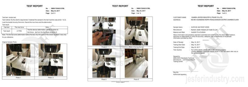 roof mounting system test report sgs